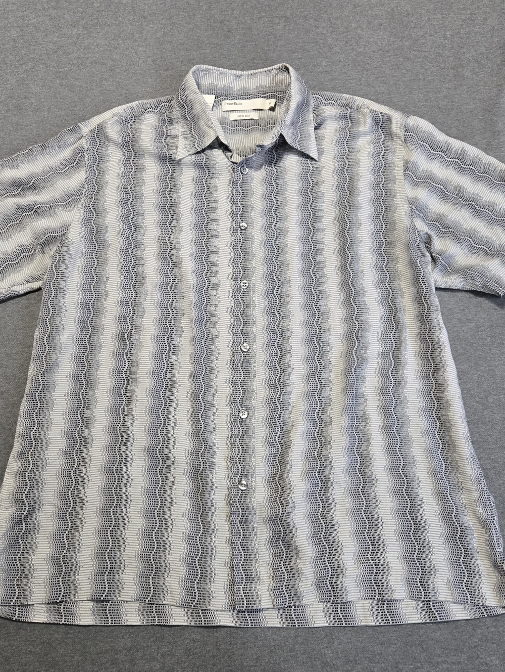 Perry Ellis Men's 100% Silk Grey Abstract Short Sleeve Button Up Shirt Size XL